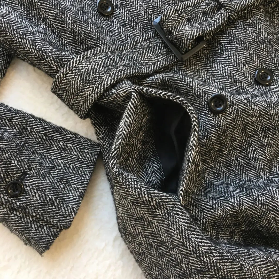 [ComSizem] Trench coat wool herringbone gray elegant luxury [F]