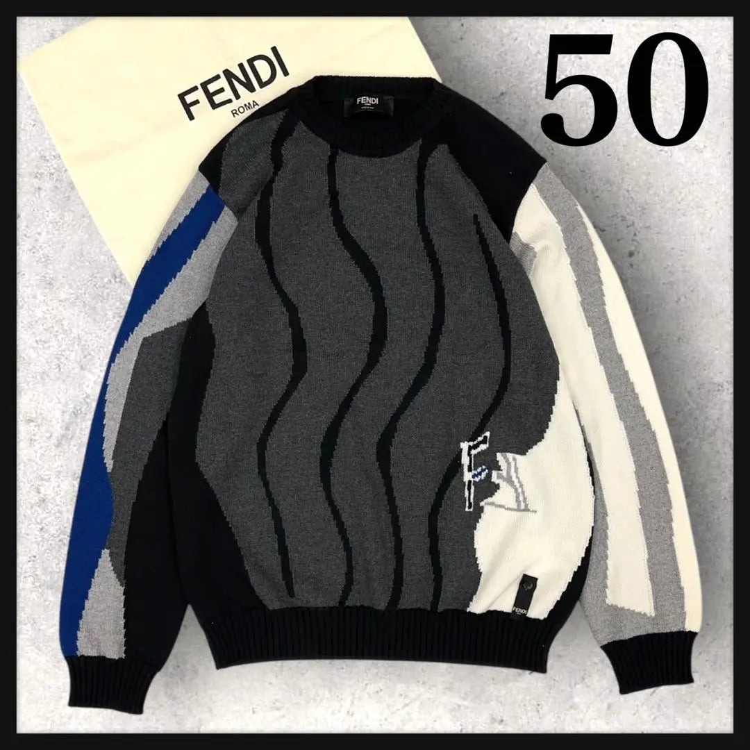 10449 [Beautiful condition, current model] Fendi ☆ All-over pattern design knit rare 50 size sold out immediately