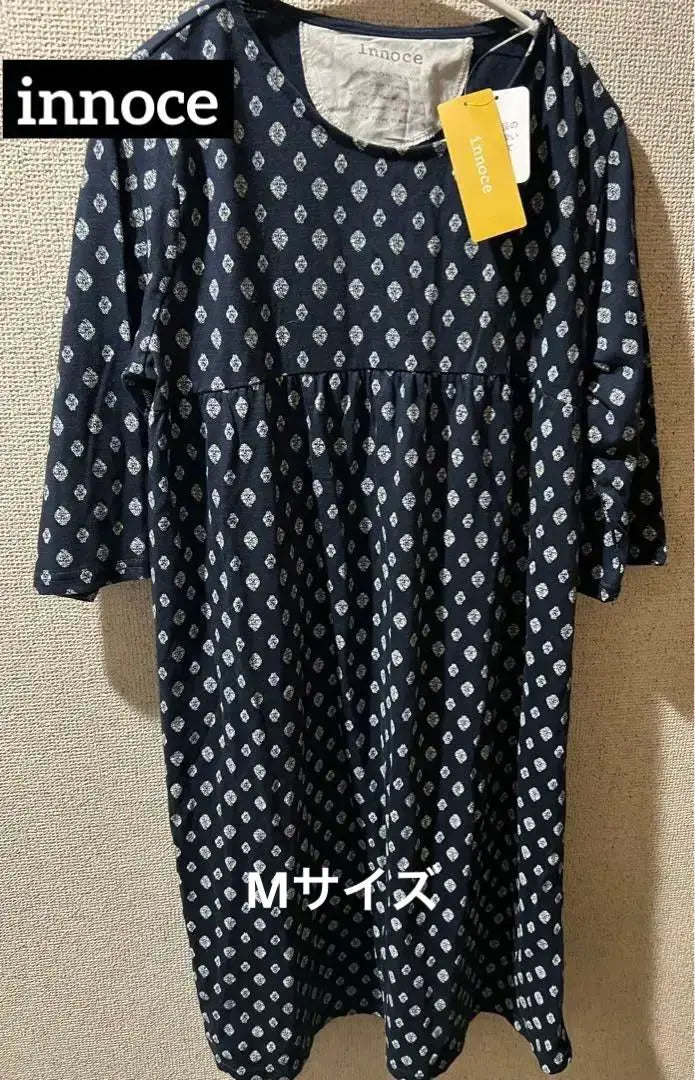 [New and unused tag included] innoce short sleeve dress, all-over pattern, size M