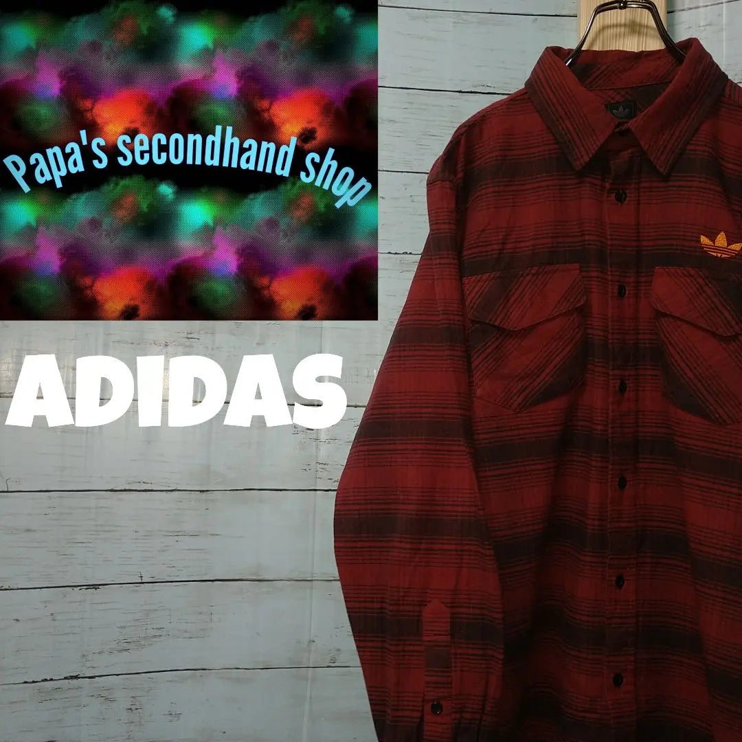 ☆Adidas Originals ☆ Embroidered one-point logo ☆ Long sleeve shirt ☆ Check ☆