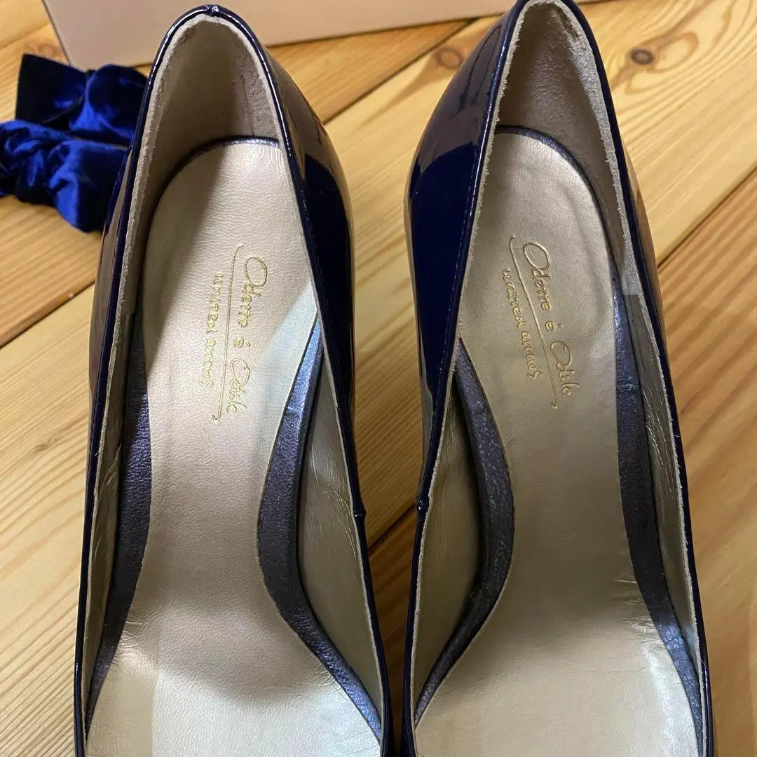 [Extremely beautiful] Odette Eodale 22.5 Square Toe Pumps Blue 2way Ribbon