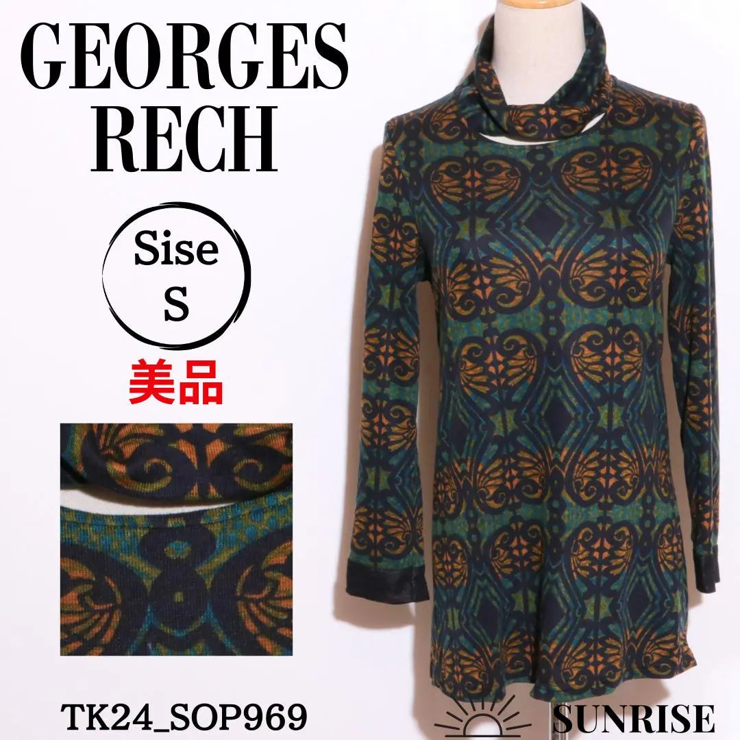 ★George Reche Tops Cut and Sew Long Sleeve All-over Pattern Turtleneck S