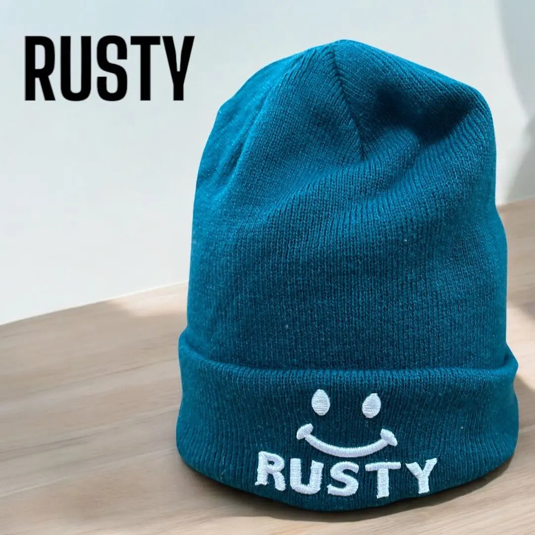 RUSTY Smiley Face Beanie Teal