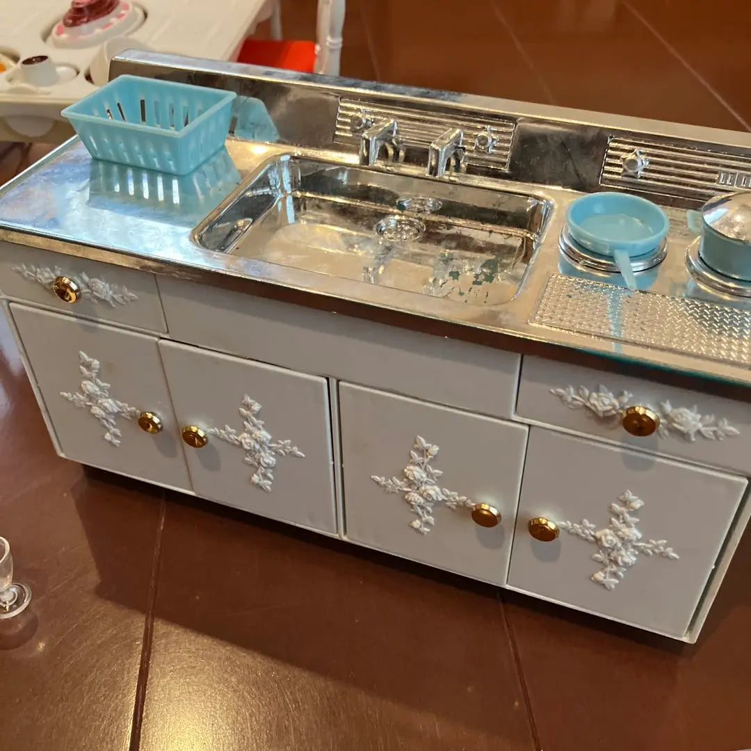 Conjunto de muebles retro Showa Licca-chan en color blanco para mesa de fiesta, cocina, hogar y refrigerador