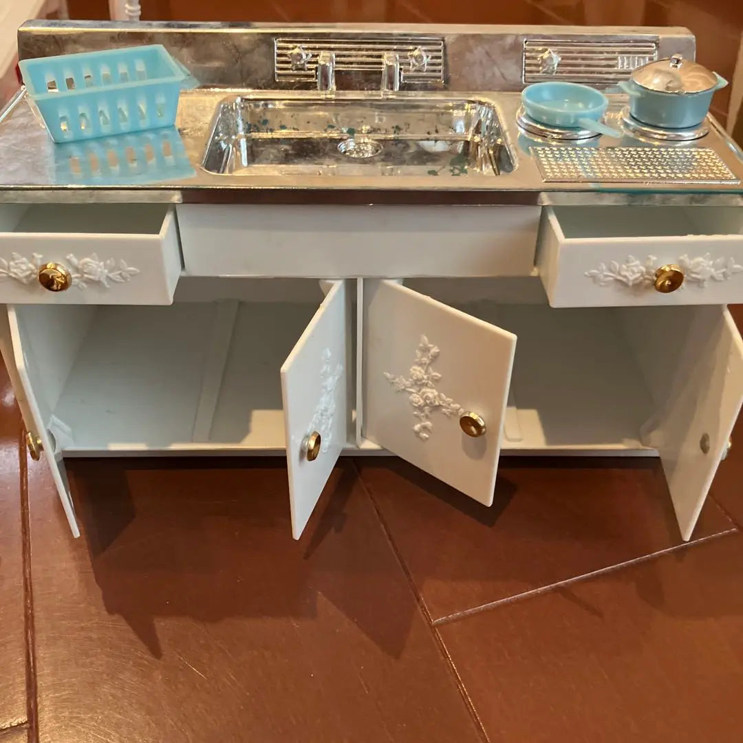 Conjunto de muebles retro Showa Licca-chan en color blanco para mesa de fiesta, cocina, hogar y refrigerador