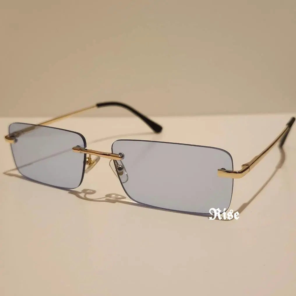 Rimless sunglasses ★New and unused item★Square blue, stylish