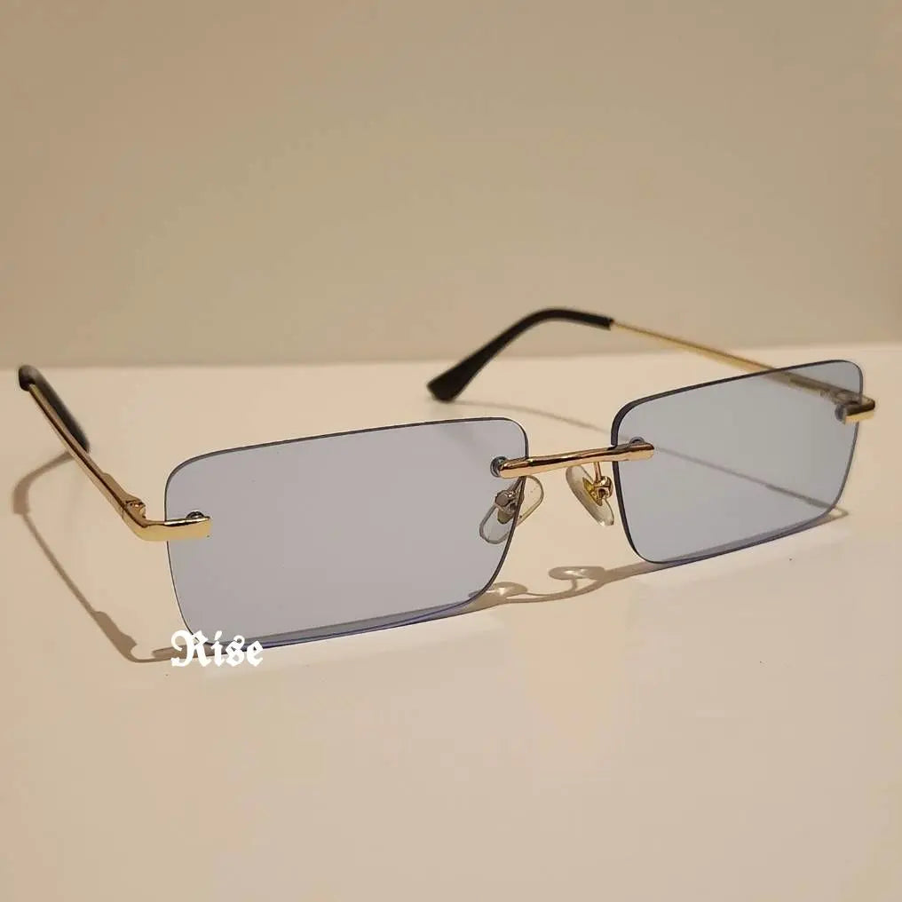 Rimless sunglasses ★New and unused item★Square blue, stylish