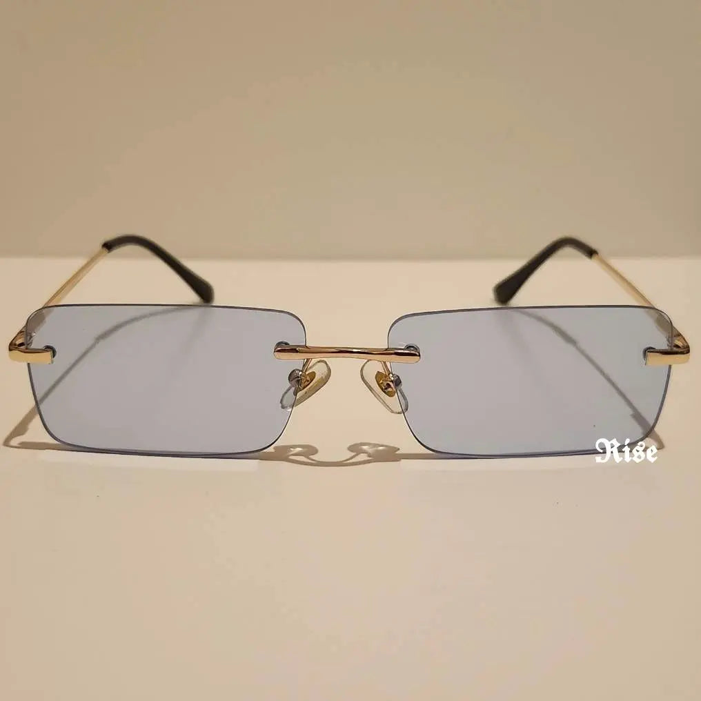 Rimless sunglasses ★New and unused item★Square blue, stylish