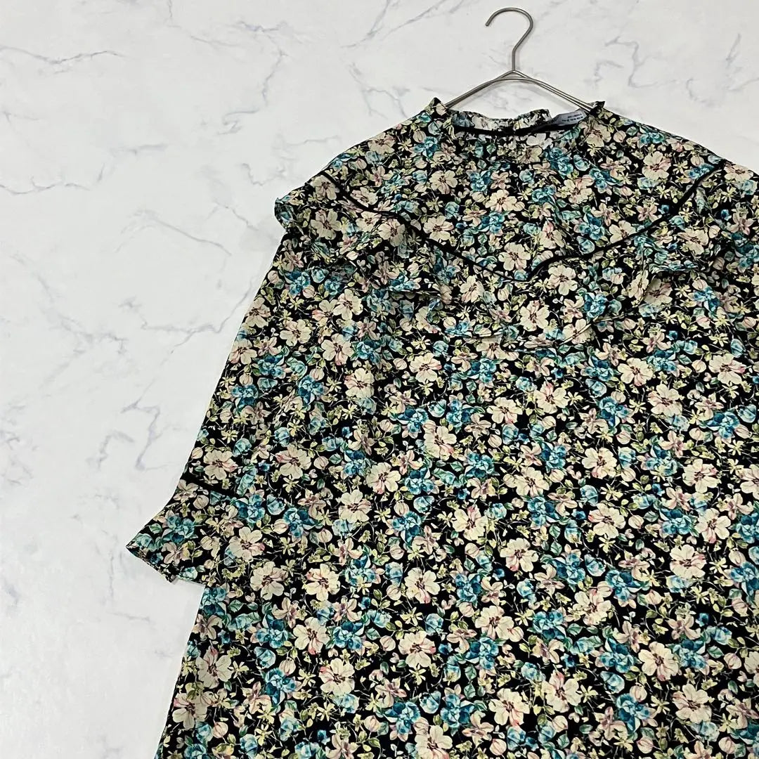 ZARA Switching Different Materials Floral Frill Button Tuck Long Sleeve Tunic XS