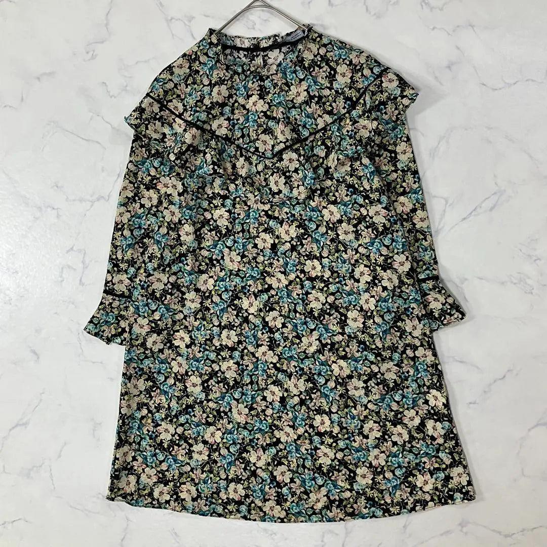 ZARA Switching Different Materials Floral Frill Button Tuck Long Sleeve Tunic XS