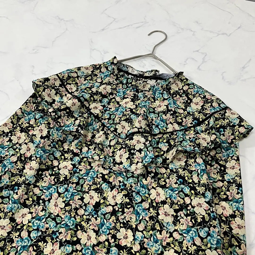 ZARA Switching Different Materials Floral Frill Button Tuck Long Sleeve Tunic XS