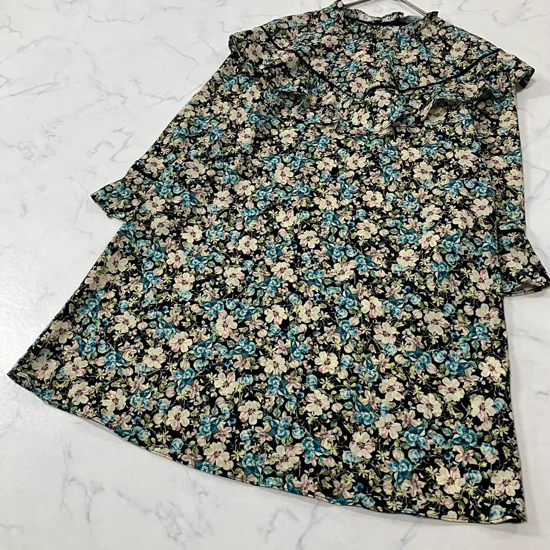 ZARA Switching Different Materials Floral Frill Button Tuck Long Sleeve Tunic XS