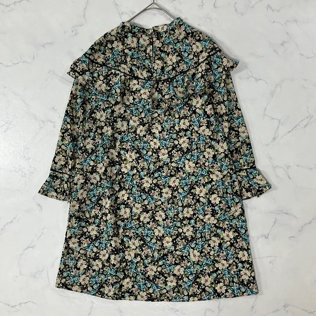 ZARA Switching Different Materials Floral Frill Button Tuck Long Sleeve Tunic XS