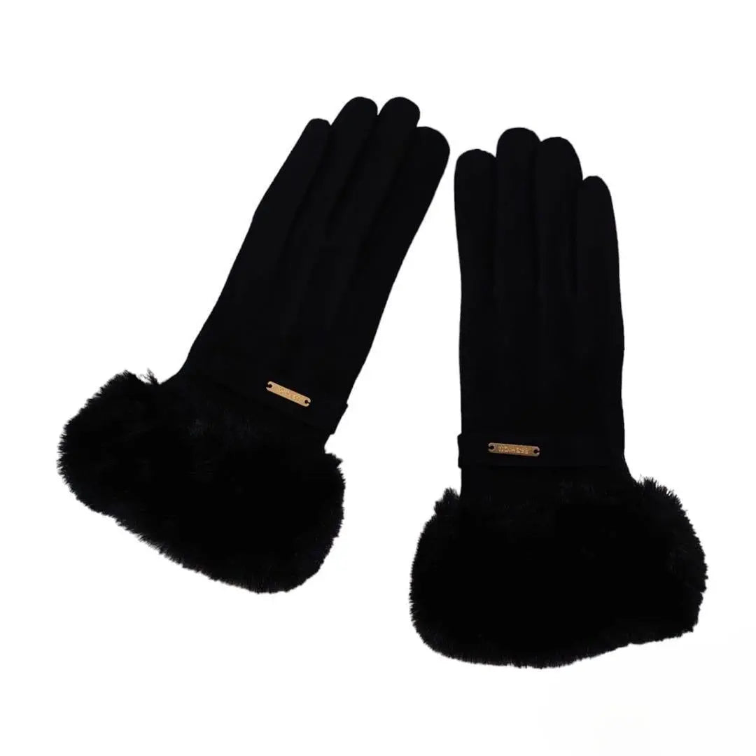 New, fur, gloves, cute, high quality, smartphone-operable, warm, fleece fabric, black