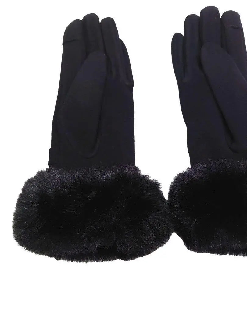 New, fur, gloves, cute, high quality, smartphone-operable, warm, fleece fabric, black