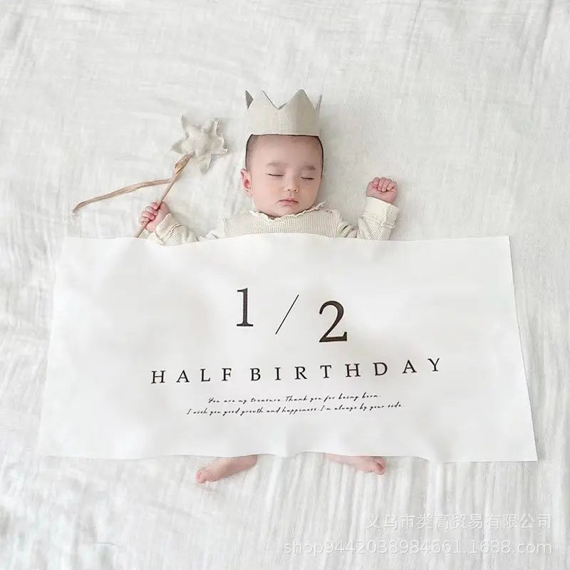 ●Tapestry 1/2 Horizontal Half Birthday Wall Hanging Simple Celebration Baby