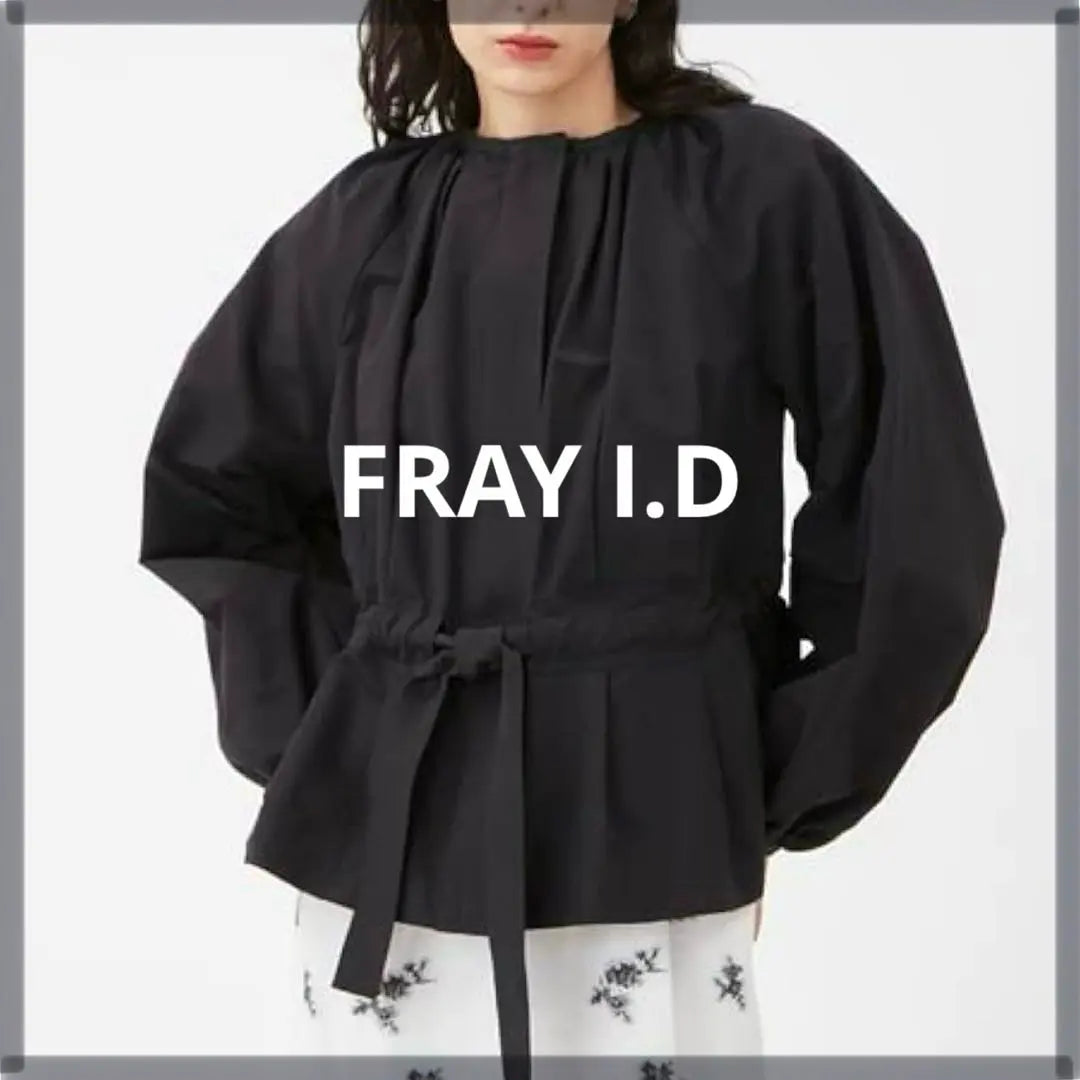 Frey Idy Gathered Peplum Blouson Ribbon Belt No Collar Black F