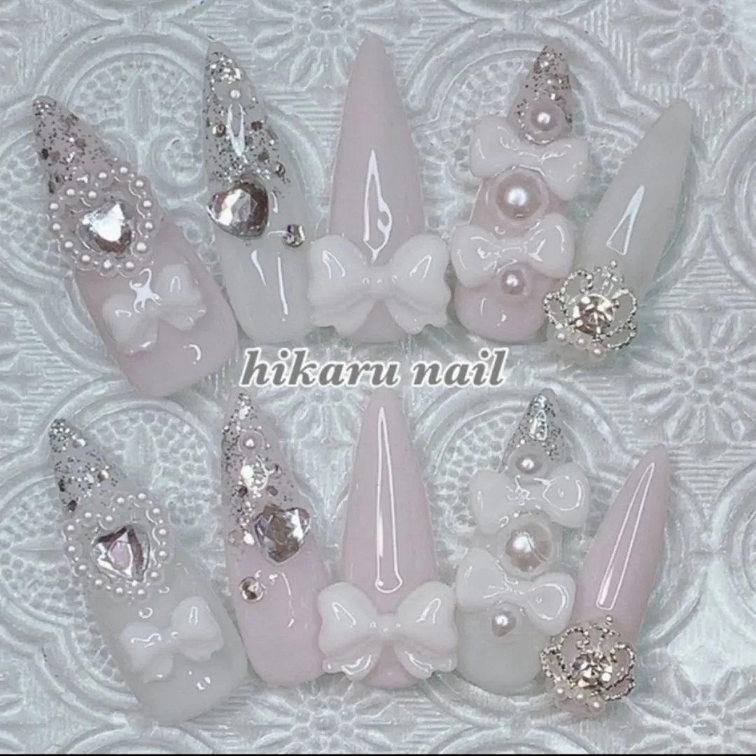 Nail Tip Order ☆ Mass-Produced Landmine Korea Clean Style * Ribbon Heart Tiara Pink White