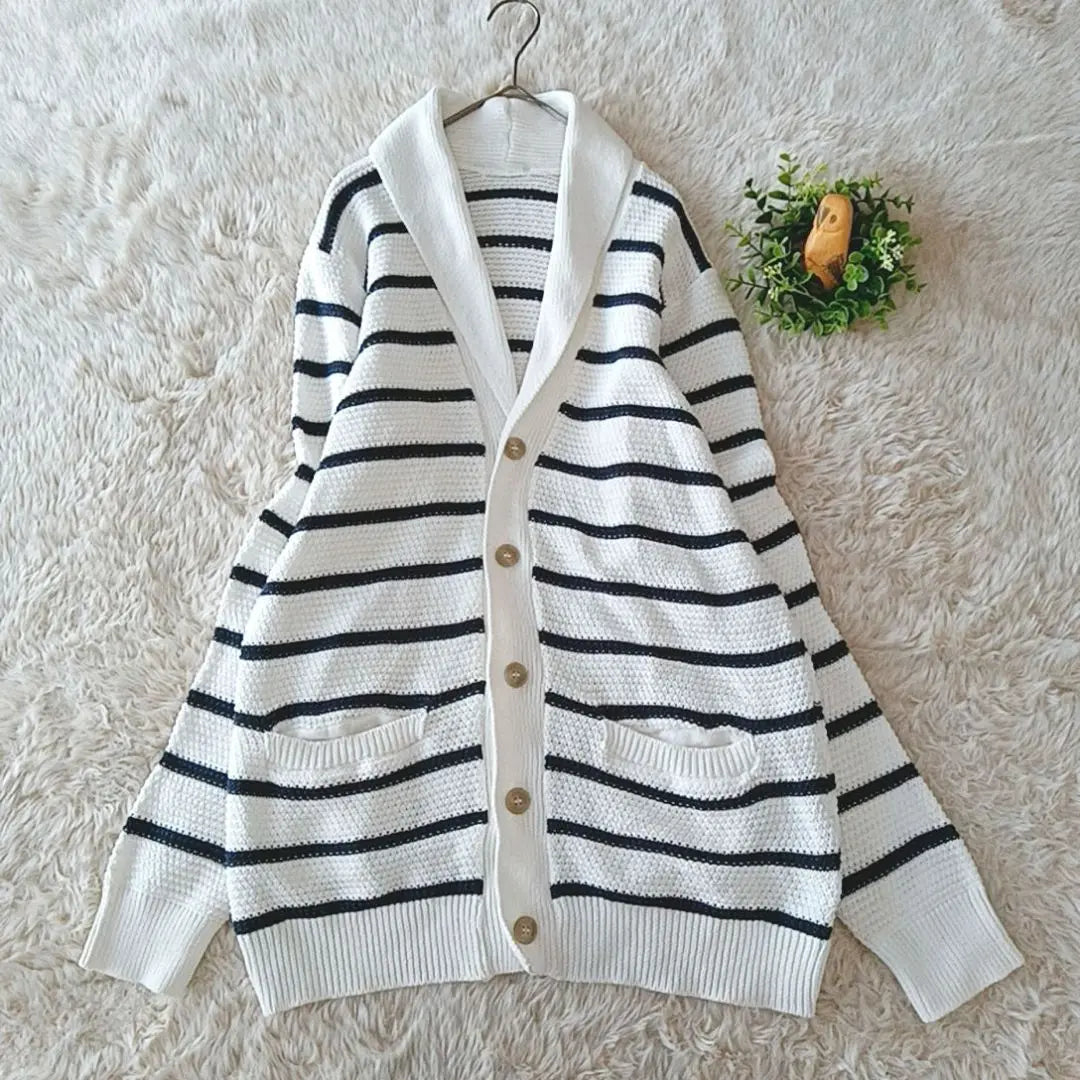 GU White Black Border Cardigan M Refreshing 6009