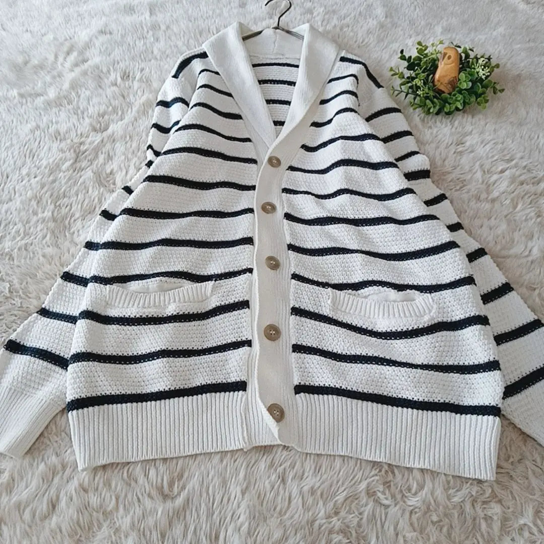 GU White Black Border Cardigan M Refreshing 6009