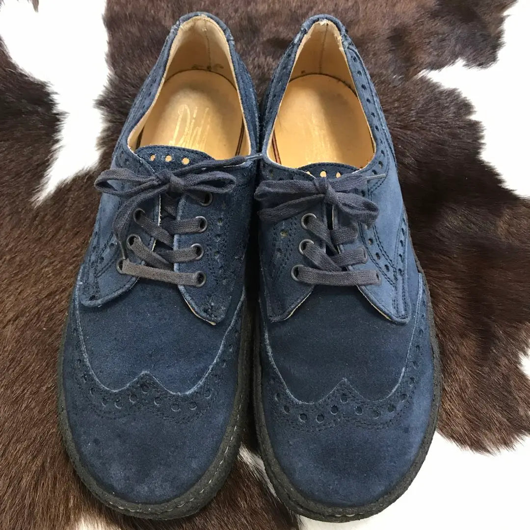 80's vintage! Made in England Didi genuine leather suede leather shoes navy