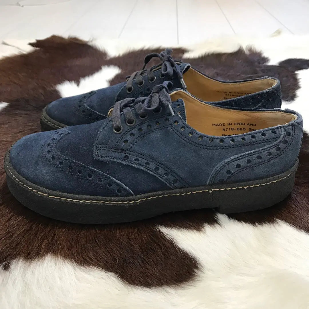 80's vintage! Made in England Didi genuine leather suede leather shoes navy