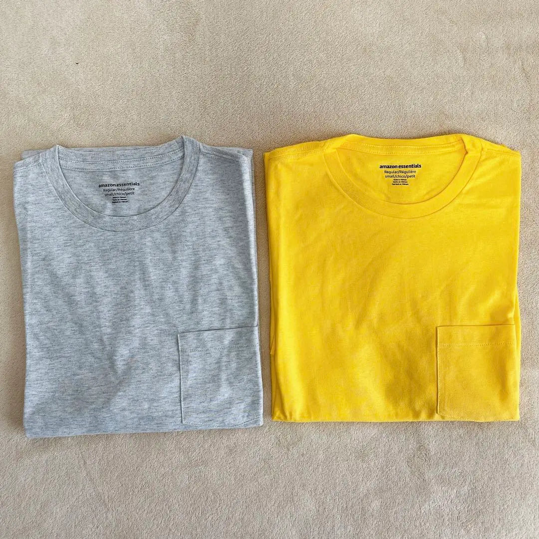 ✨New✨2 T-shirts with pockets, men's plain, short sleeves (yellow, gray)