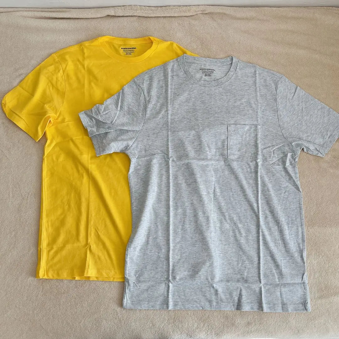 ✨New✨2 T-shirts with pockets, men's plain, short sleeves (yellow, gray)