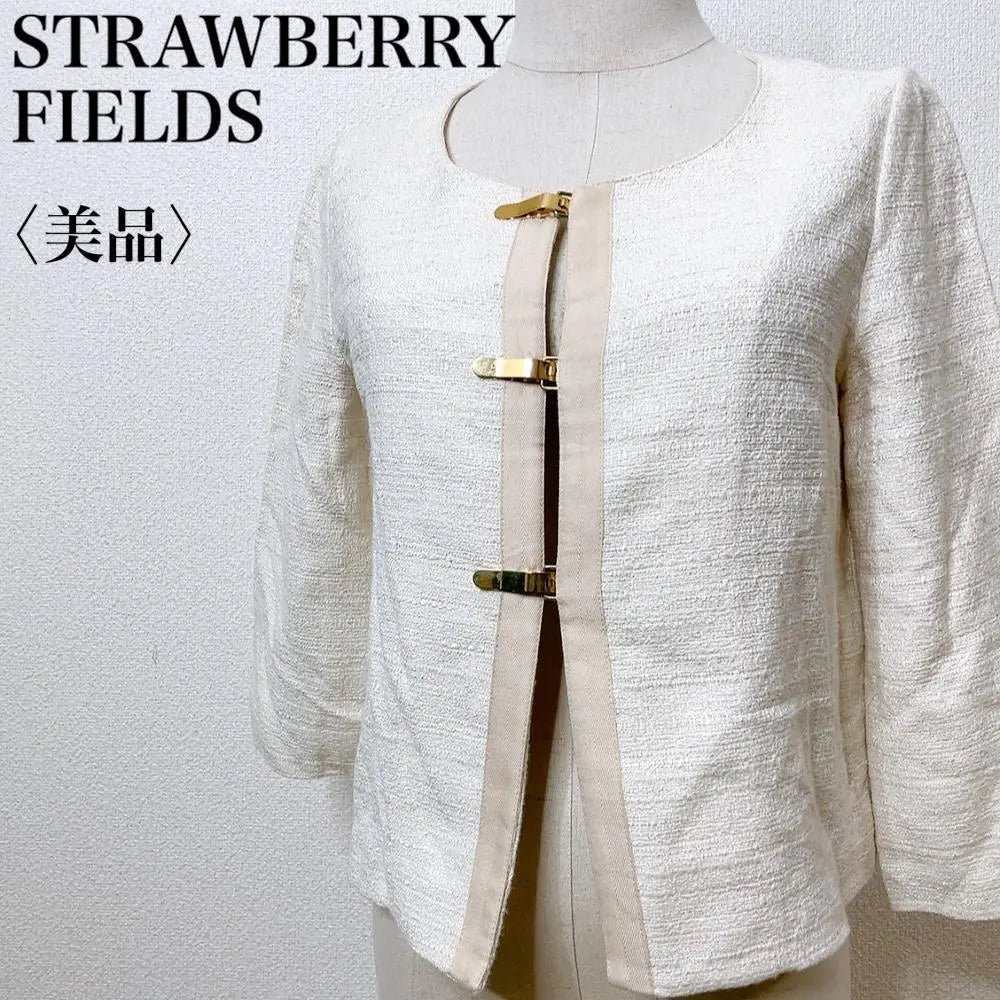 [Good condition] Strawberry Fields casual, luxurious, tweed collarless jacket