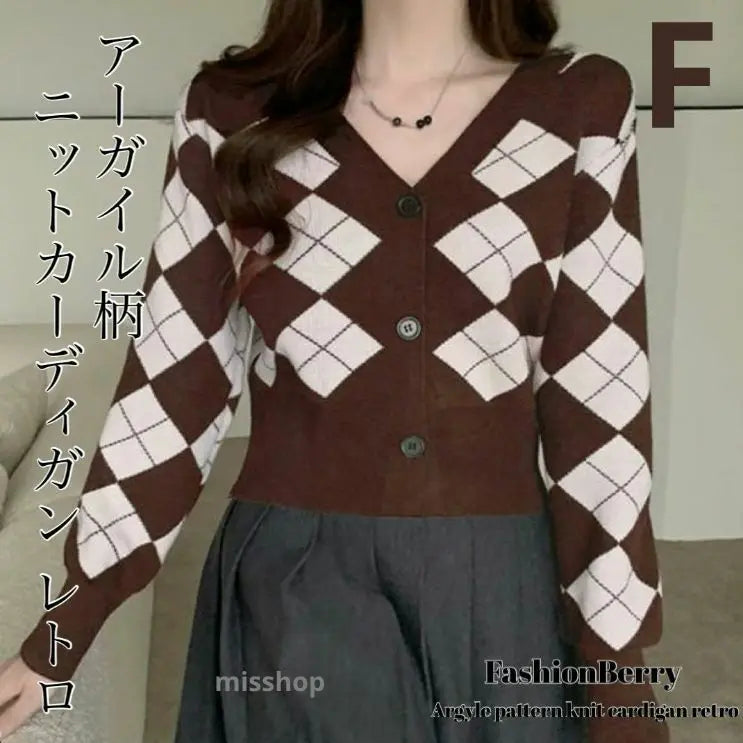 ◇Autumn/Winter Collection◇Argyle pattern knit cardigan retro Korean fashion