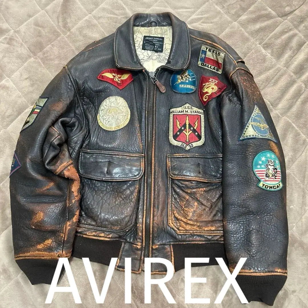 Chaqueta de cuero marrón oscuro vintage Top Gun de AVIREX