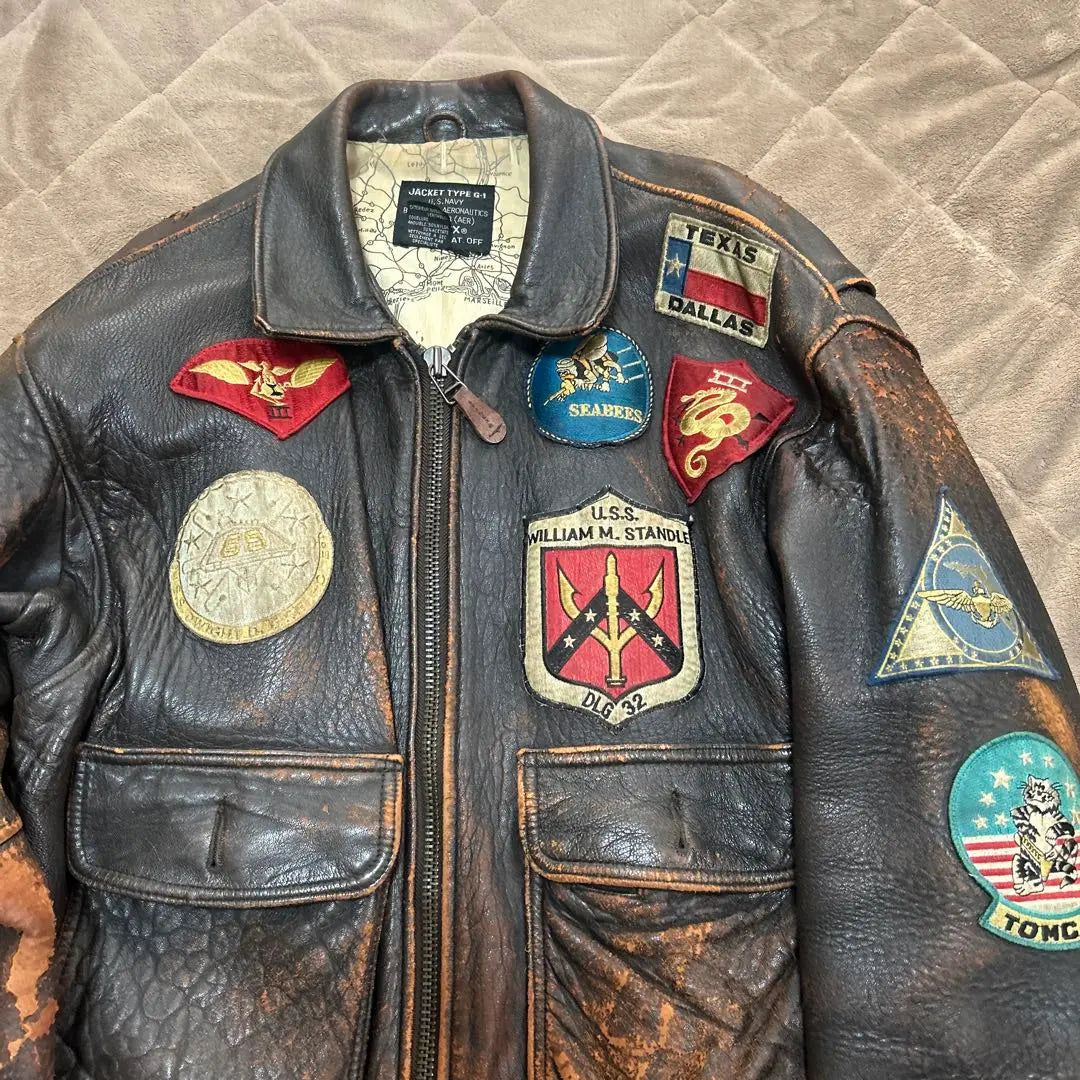 Chaqueta de cuero marrón oscuro vintage Top Gun de AVIREX