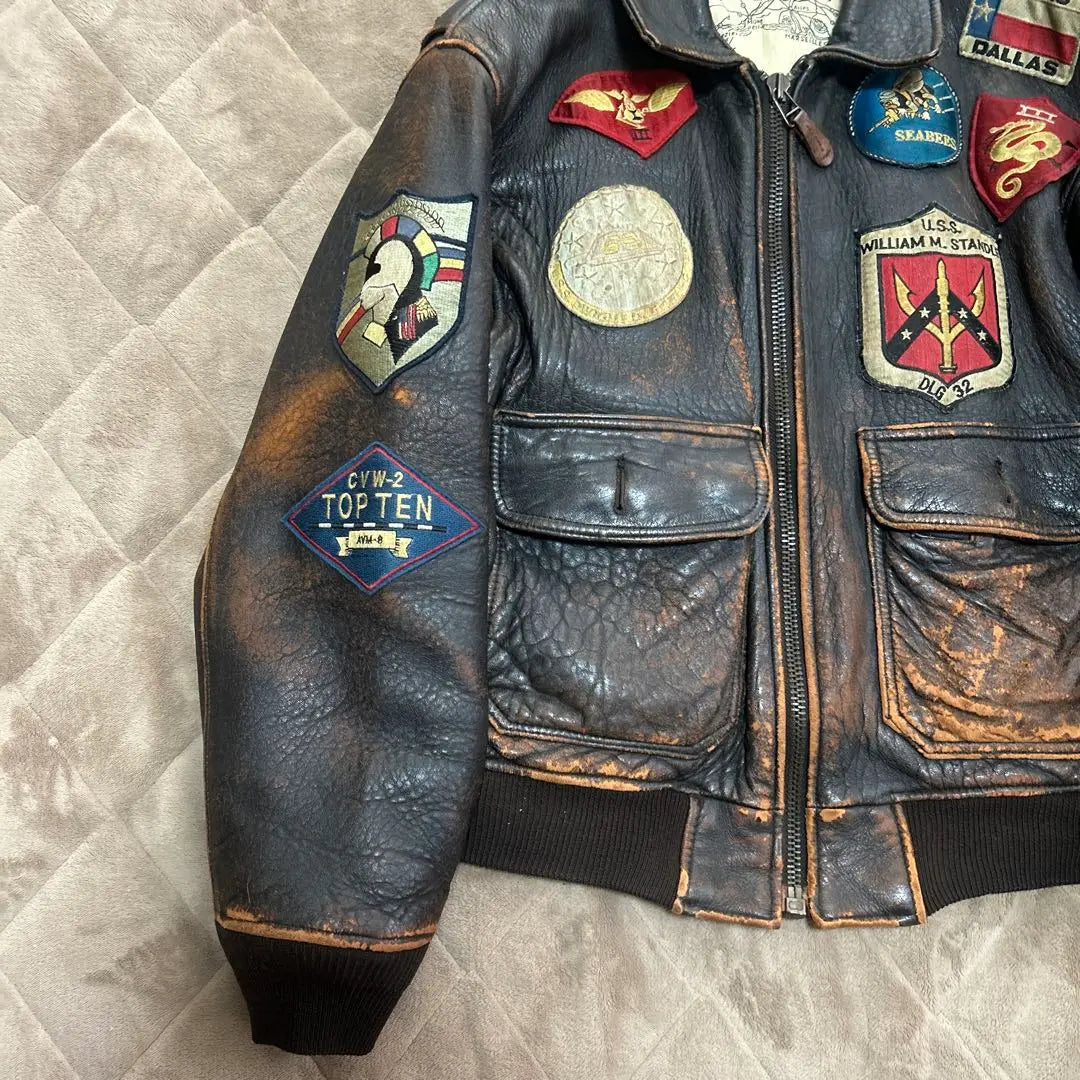 Chaqueta de cuero marrón oscuro vintage Top Gun de AVIREX