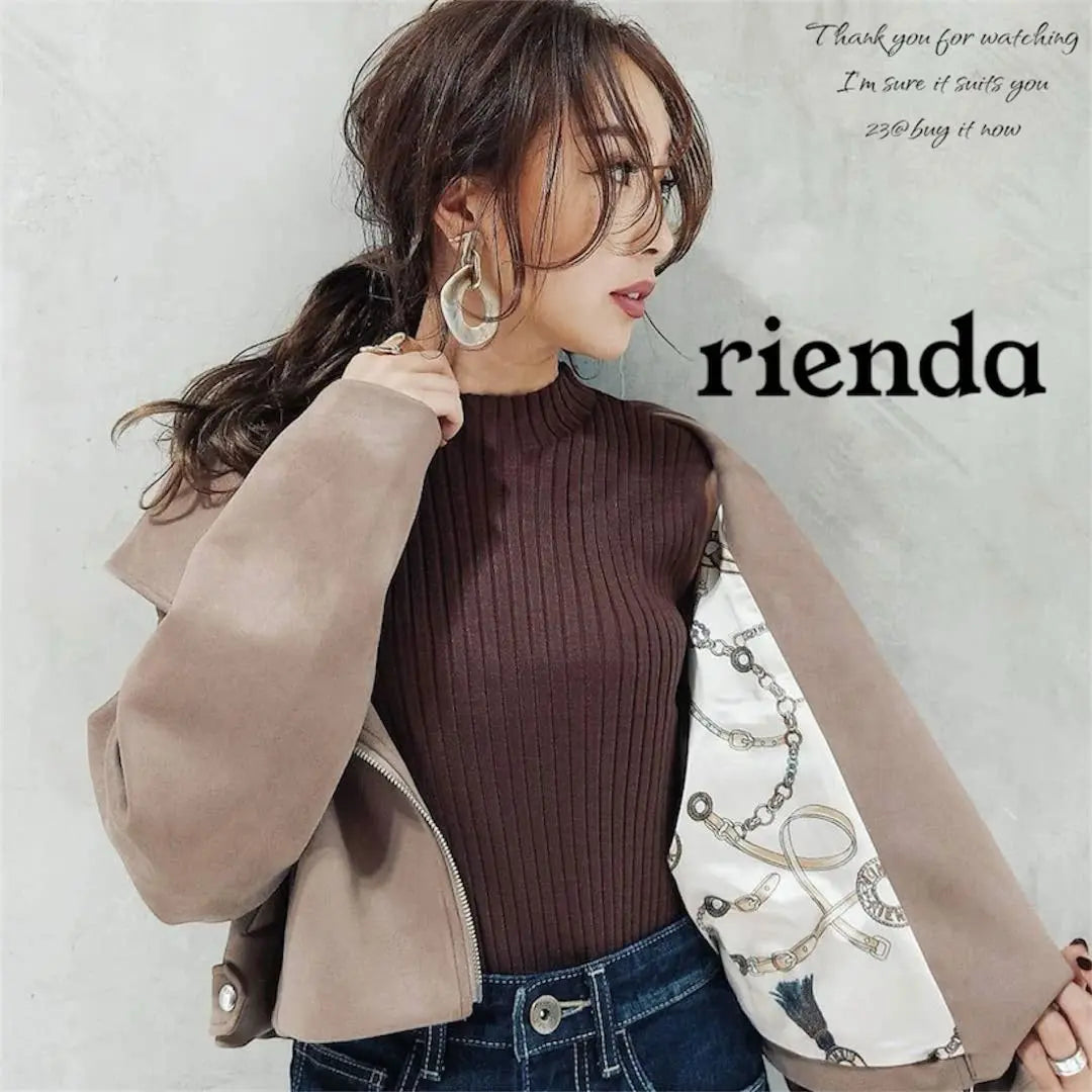 [Rienda] Stretch suede jacket Light brown -free size