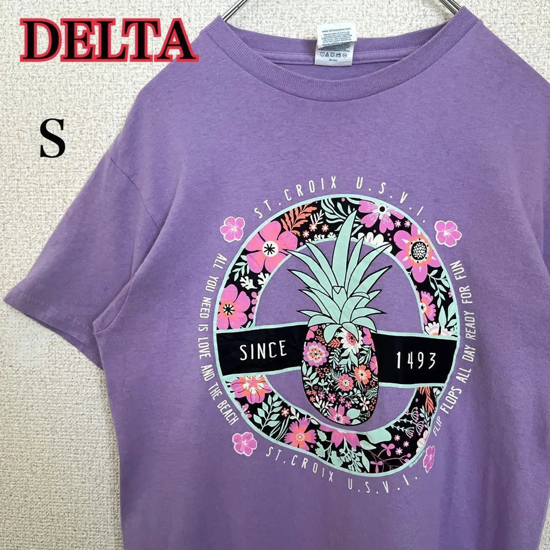 Camiseta DELTA Retro Print Piña Unisex Morado | DELTA レトロプリント パイナップル Tシャツ ユニセックス パープル