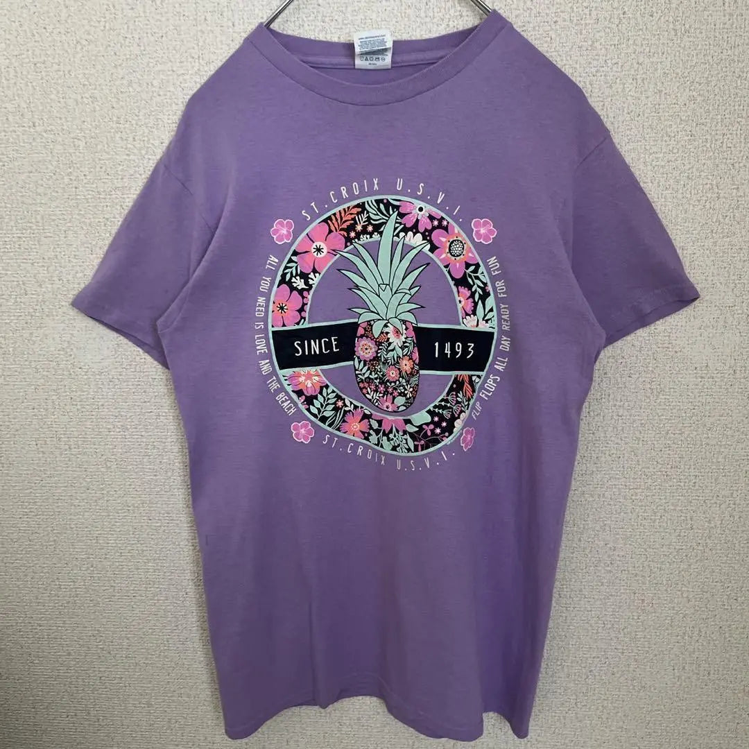 Camiseta DELTA Retro Print Piña Unisex Morado | DELTA レトロプリント パイナップル Tシャツ ユニセックス パープル