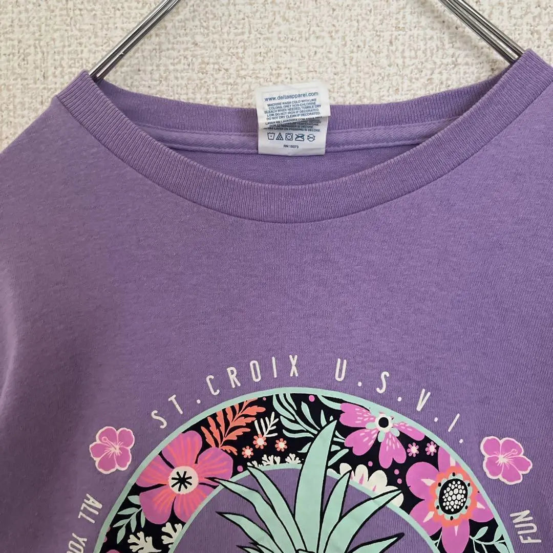 Camiseta DELTA Retro Print Piña Unisex Morado | DELTA レトロプリント パイナップル Tシャツ ユニセックス パープル