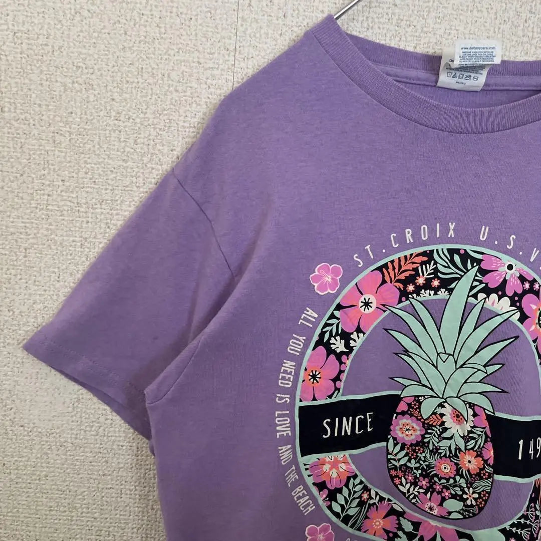 Camiseta DELTA Retro Print Piña Unisex Morado | DELTA レトロプリント パイナップル Tシャツ ユニセックス パープル