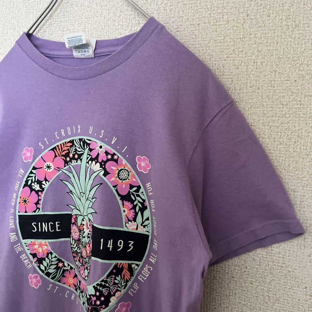 Camiseta DELTA Retro Print Piña Unisex Morado | DELTA レトロプリント パイナップル Tシャツ ユニセックス パープル