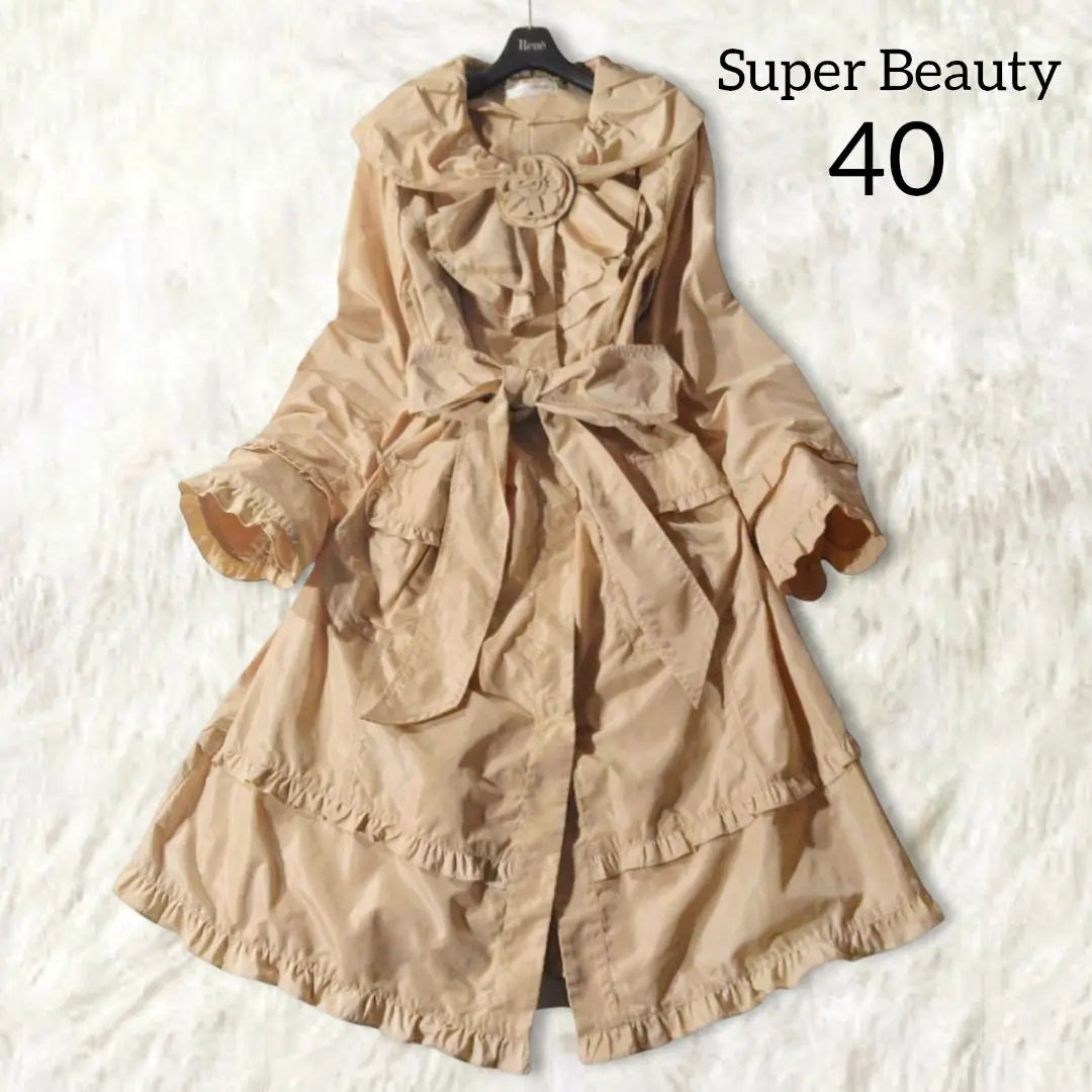 Super Beauty Spring Coat 40 L Beige Ruffle Belt Flower