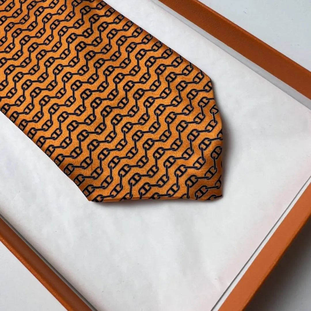 Yellow Gold Hermes HERMES Tie 100% Silk Good condition