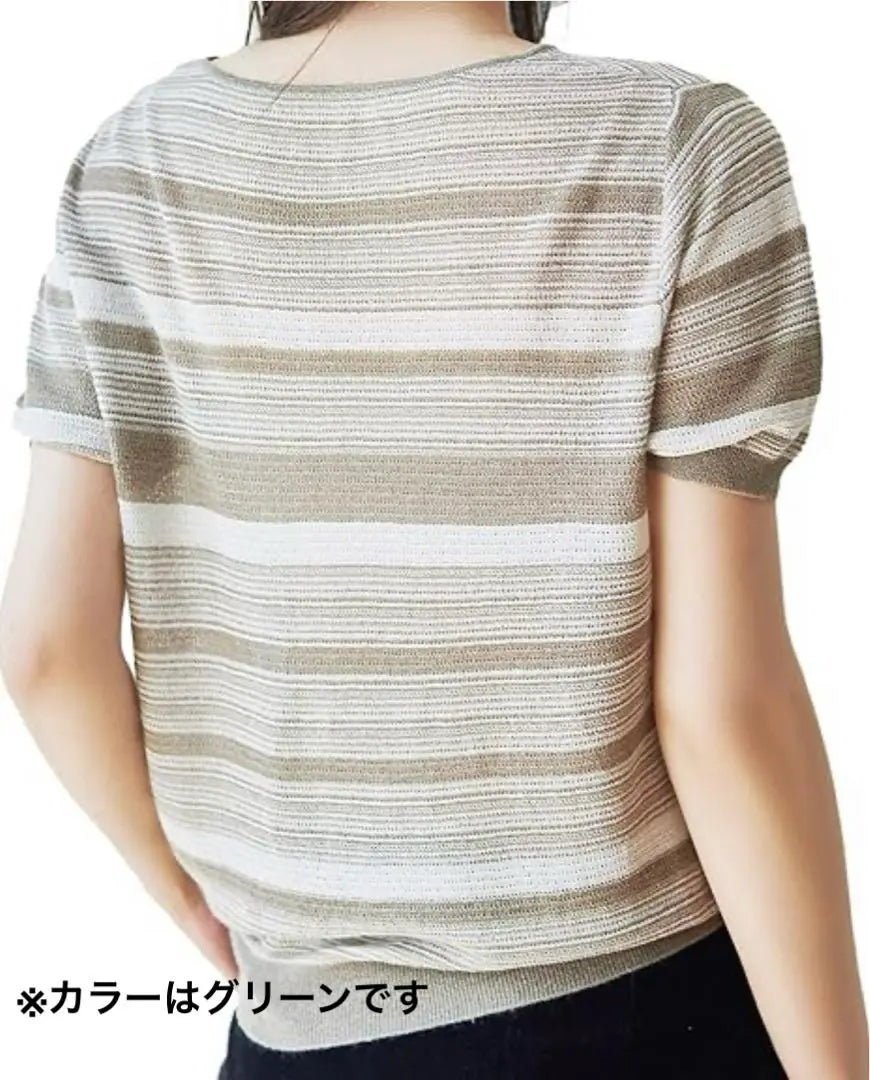 Women's short sleeve linen simple and elegant top green casual striped