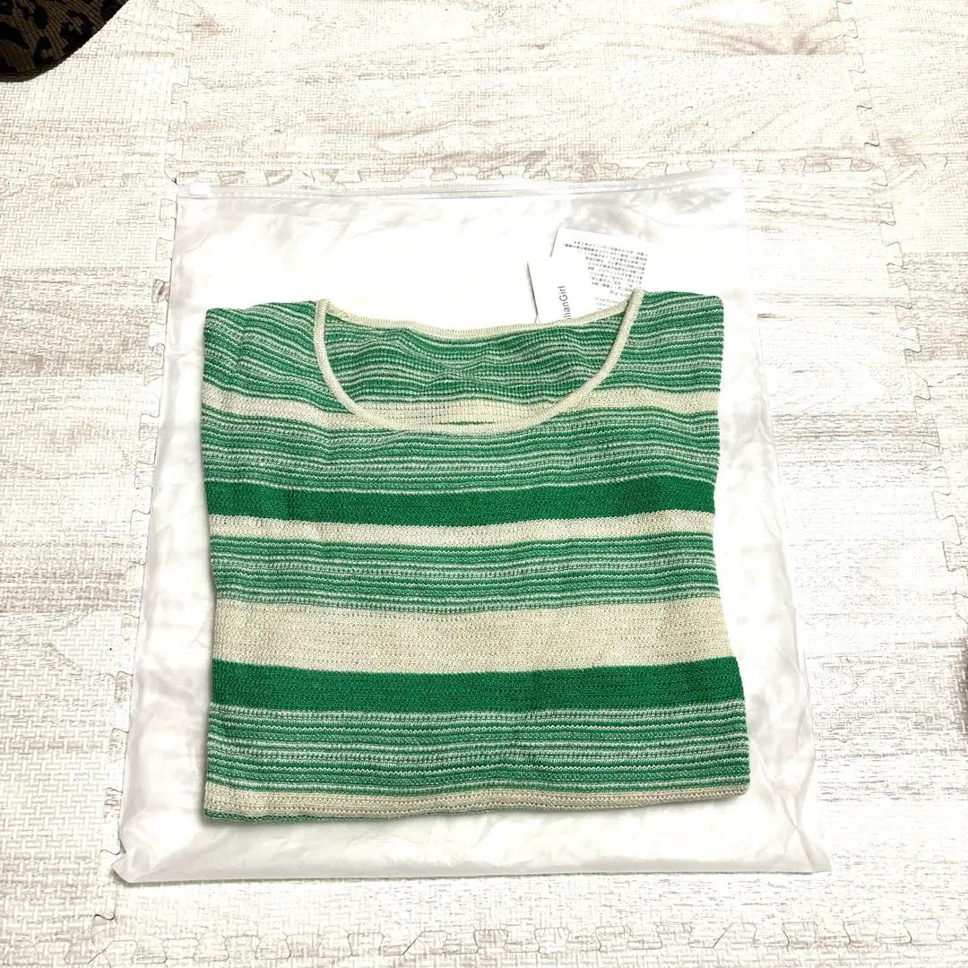 Women's short sleeve linen simple and elegant top green casual striped