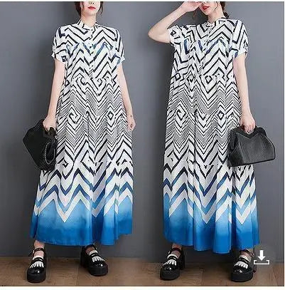 Large size for women, spring, summer, long dress, new, short sleeves