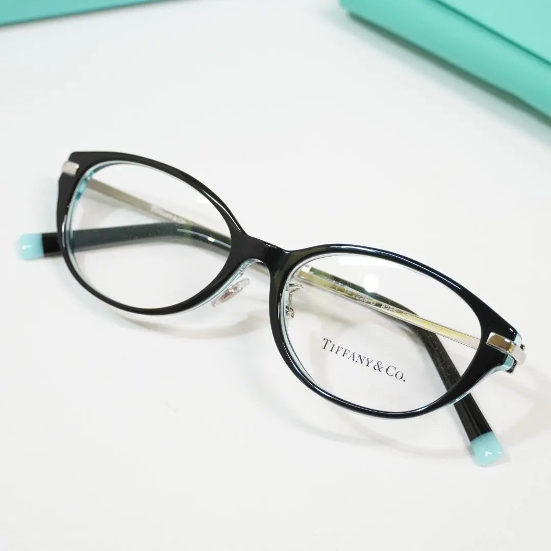 Brand new, unused Tiffany glasses frame, black, clear blue, made in Italy