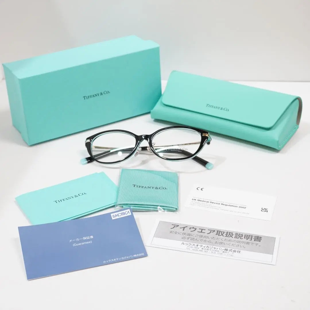 Brand new, unused Tiffany glasses frame, black, clear blue, made in Italy