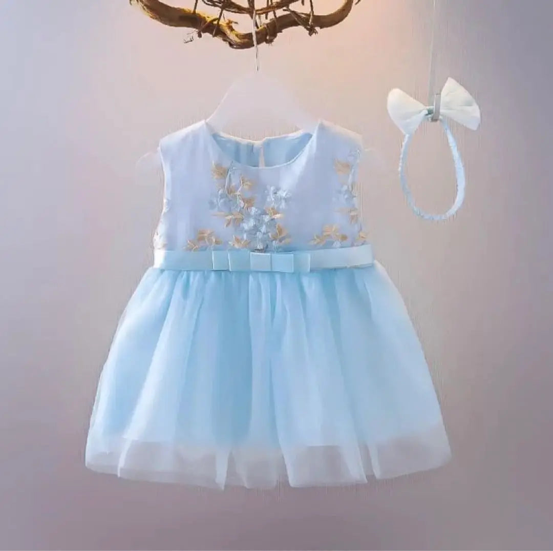 [New] Girl, Cute ♡ Flower embroidered dress, blue, 80cm, formal b