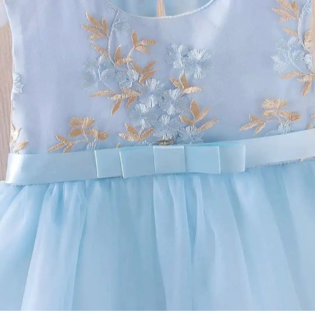 [New] Girl, Cute ♡ Flower embroidered dress, blue, 80cm, formal b