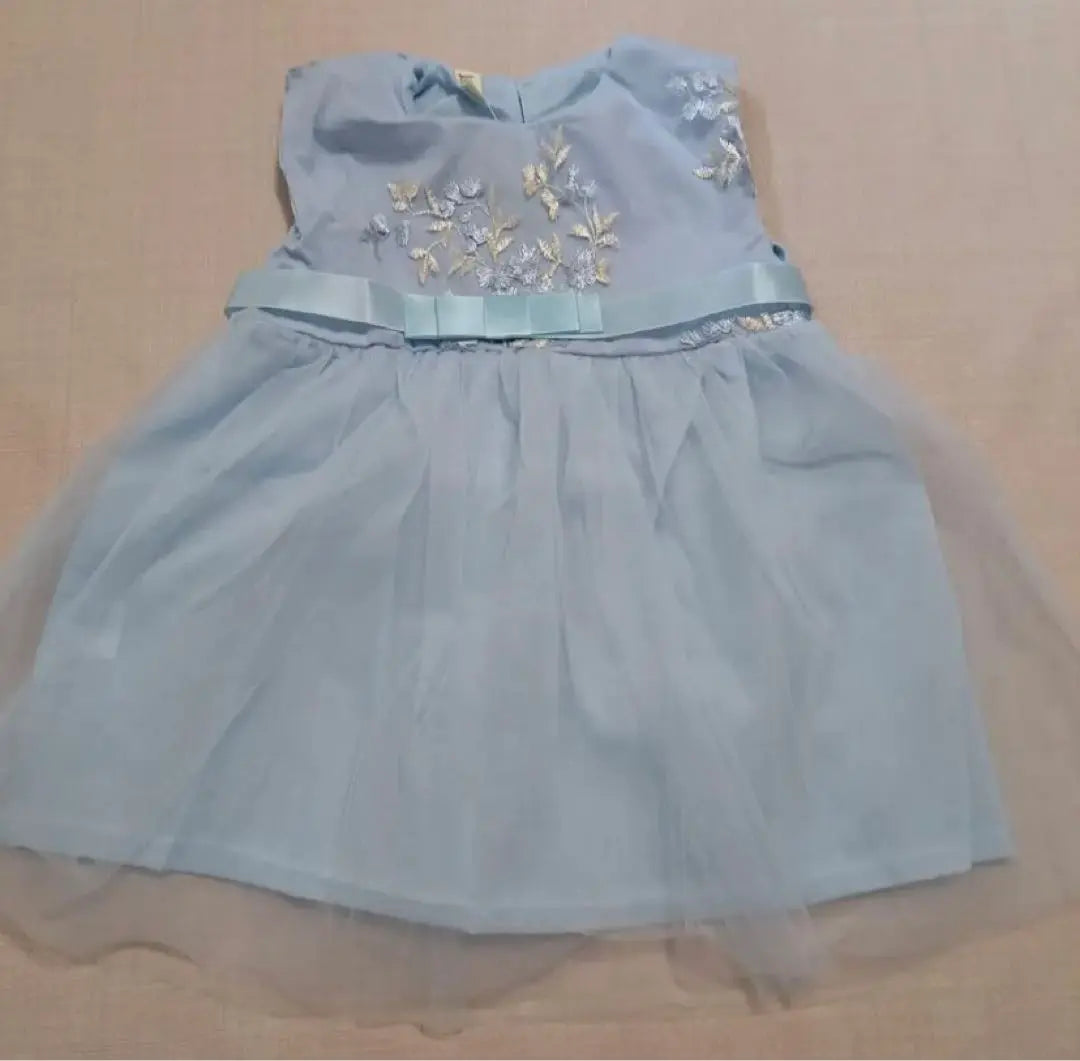 [New] Girl, Cute ♡ Flower embroidered dress, blue, 80cm, formal b