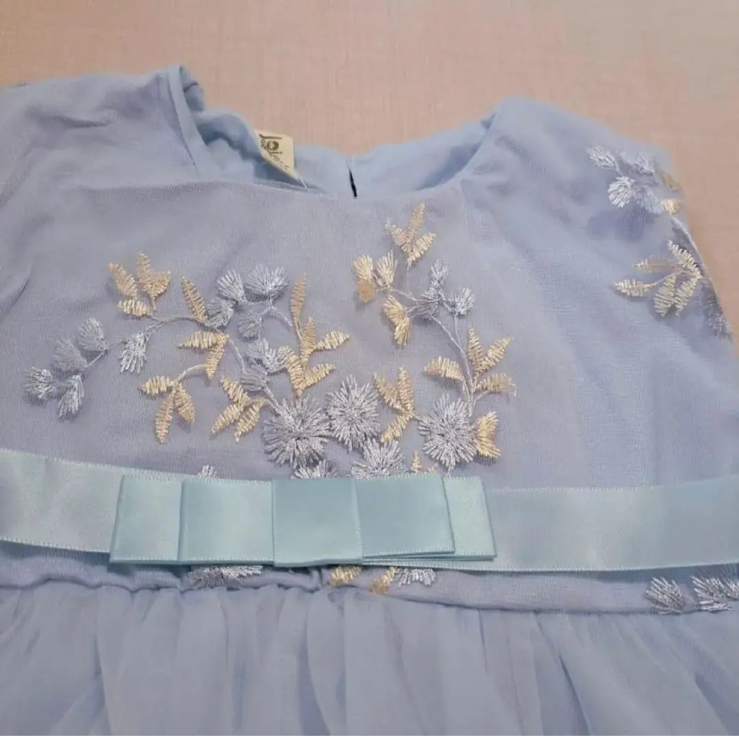 [New] Girl, Cute ♡ Flower embroidered dress, blue, 80cm, formal b